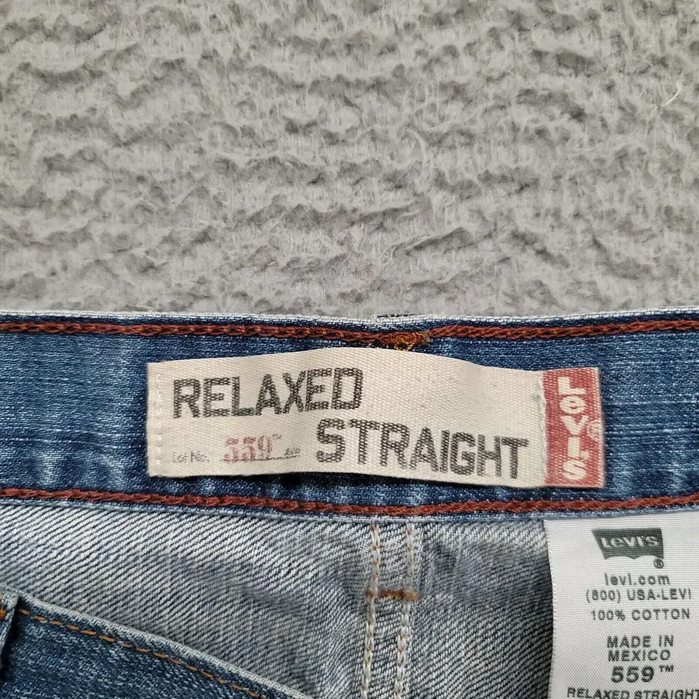 Levis Jeans Mens 38x29* Blue Denim 559 Relaxed Straight Leg Baggy Y2K Distressed
